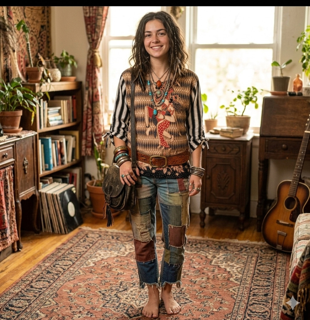 Art to Wear Boho Indie Blouse Indonesian Batik Gods Handmade LG
